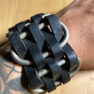 Metal and leather bracelet